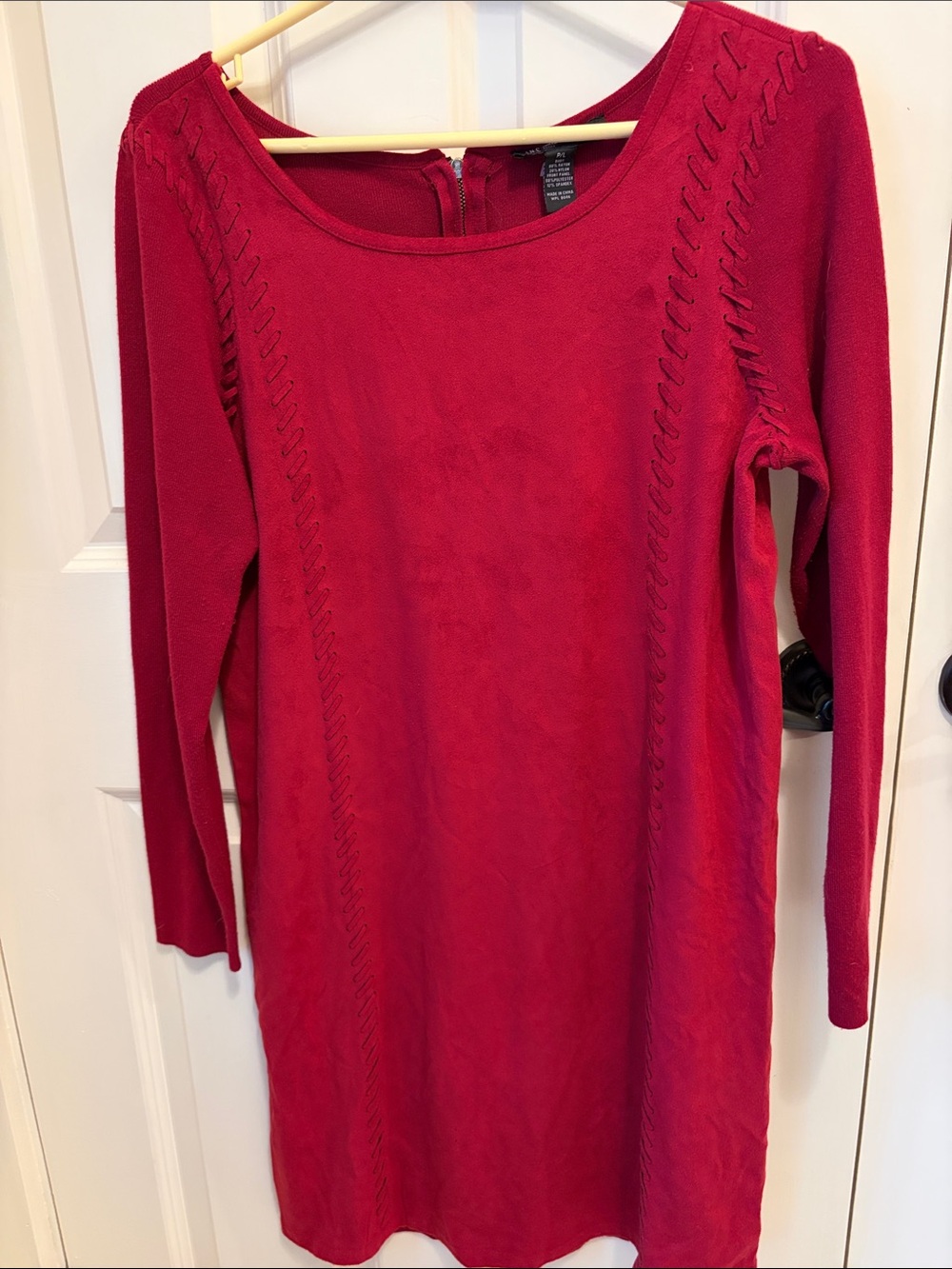 INC International Concepts Dark Red Long-Sleeve Scoop Neck Dress With Lacing